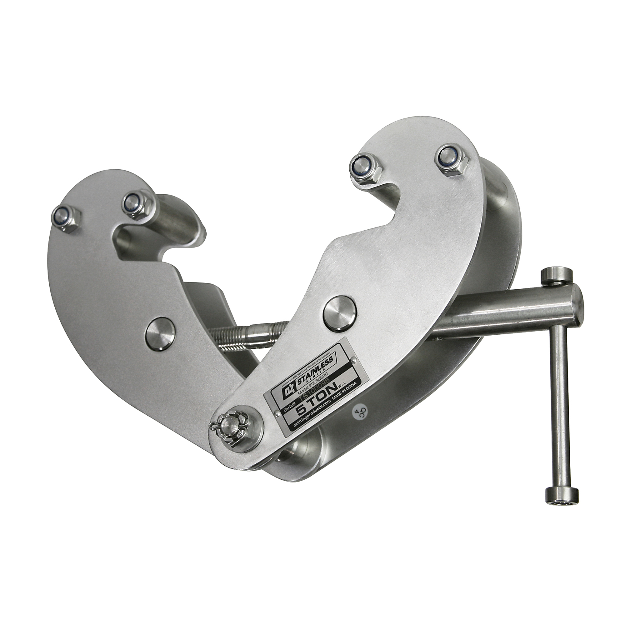 OZ Lifting Products, 5 Ton Stainless Beam Clamp, Min. Jaw Capacity 3.15 in, Max. Jaw Capacity 12.6 in, Model# OZSS5BC